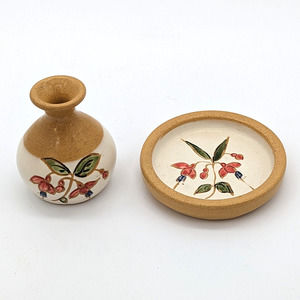 O'Neill Bunratty Ireland Small Vase and Matching Plate Mixed Glaze 1982 Vintage